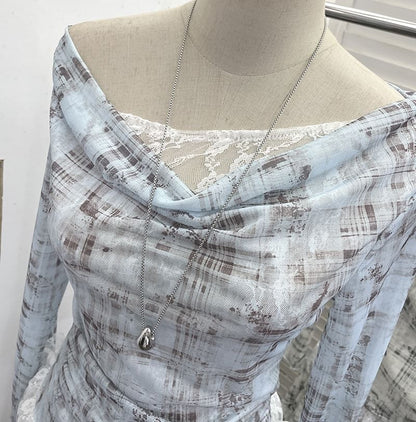 Boatneck Ruffle Top with Mock Two-Piece Sleeves