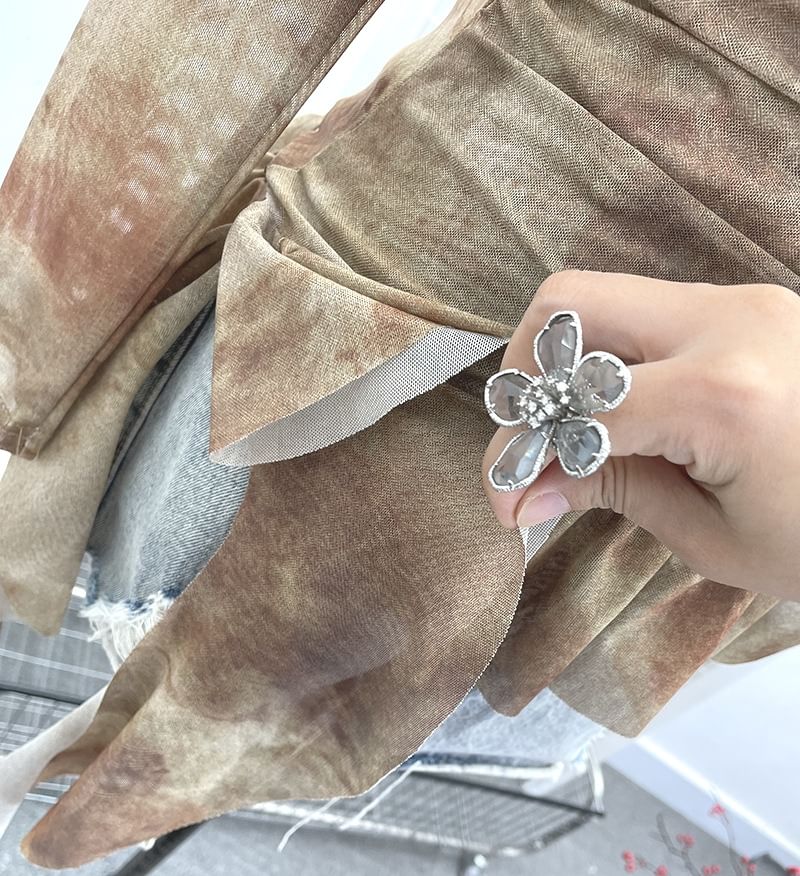 Tie-Dye Asymmetrical Square-Neck Long-Sleeve Top