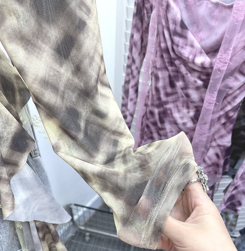 Plaid Asymmetrical Square-Neck Long-Sleeve Blouse