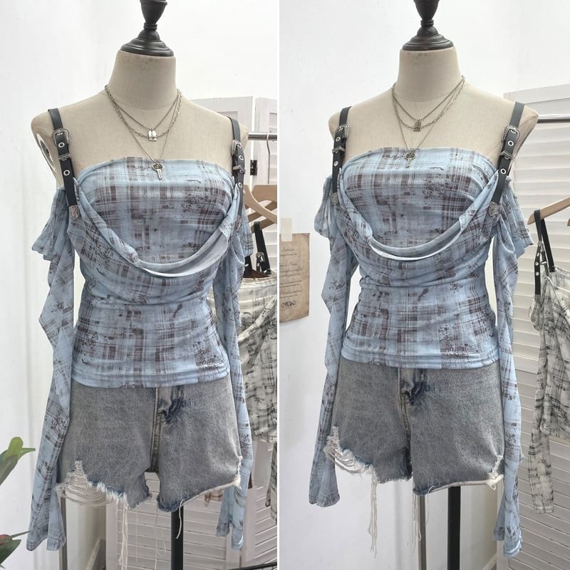 Buckled Plaid Long-Sleeve Shirt with Modern Edge