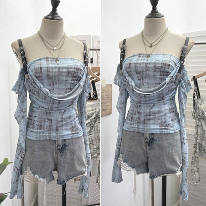 Buckled Plaid Long-Sleeve Shirt with Modern Edge