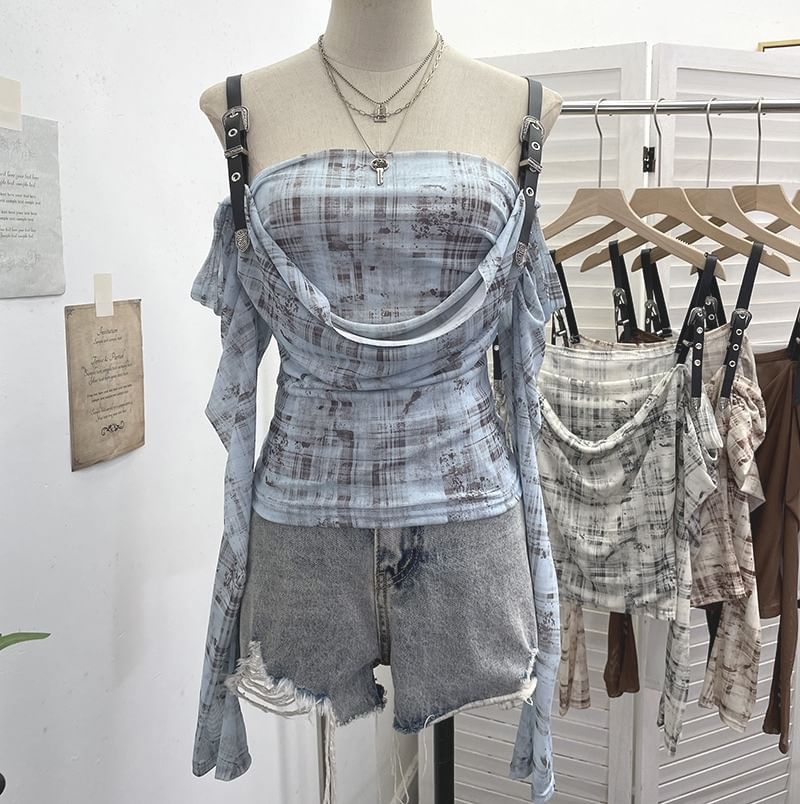 Buckled Plaid Long-Sleeve Shirt with Modern Edge