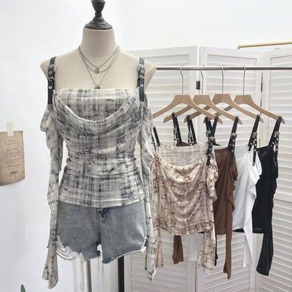 Buckled Plaid Long-Sleeve Shirt with Modern Edge