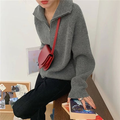 Stand Collar Zip-Up Cardigan