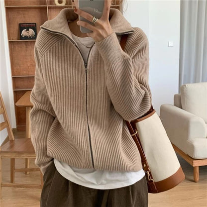 Stand Collar Zip-Up Cardigan