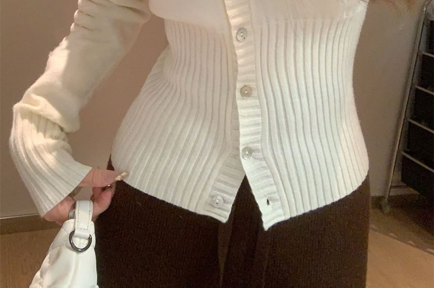 Lace Trim V-Neck Button-Up Cardigan