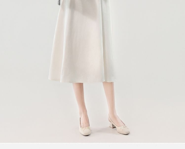 Long-Sleeve V-Neck Plain Ruched Midi A-Line Dress