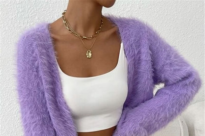 Fluffy Open Front Crop Cardigan