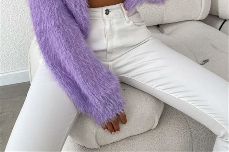 Fluffy Open Front Crop Cardigan