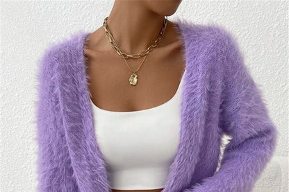 Fluffy Open Front Crop Cardigan