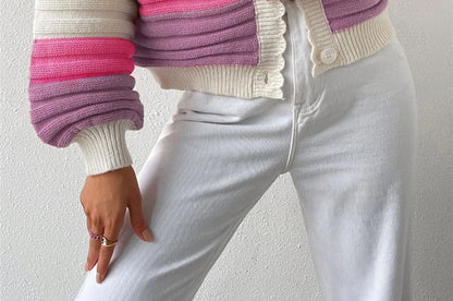 Scallop Trim V-Neck Button-Up Crop Cardigan