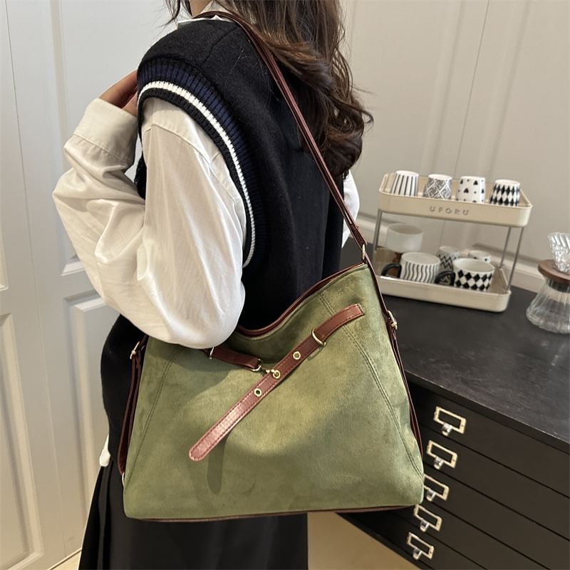 Faux Leather Two Tone Shoulder Bag