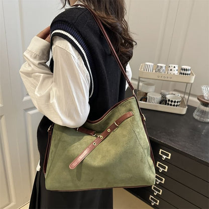 Faux Leather Two Tone Shoulder Bag