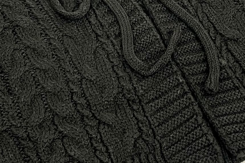 V-Neck Plain Cable Knit Tie Front Cropped Cardigan
