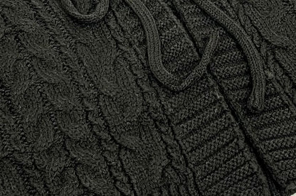 V-Neck Plain Cable Knit Tie Front Cropped Cardigan