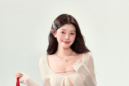 Spaghetti Strap Mini A-Line Dress with Crop Cardigan