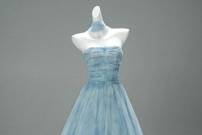 Tie Dye Beaded Ruched Mesh A-Line Tube Evening Gown