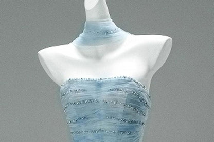 Tie Dye Beaded Ruched Mesh A-Line Tube Evening Gown