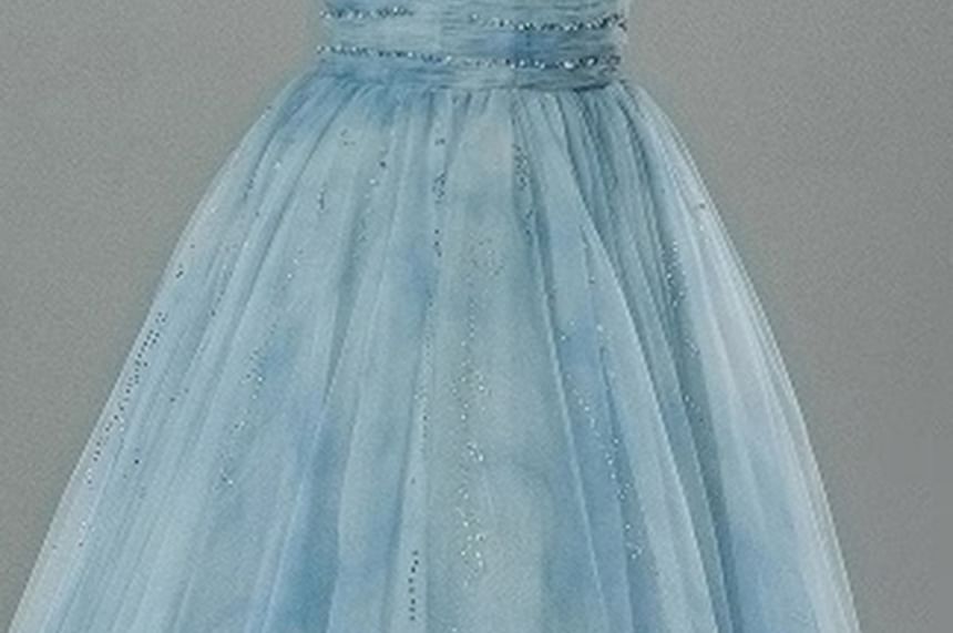 Tie Dye Beaded Ruched Mesh A-Line Tube Evening Gown