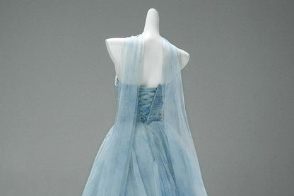 Tie Dye Beaded Ruched Mesh A-Line Tube Evening Gown