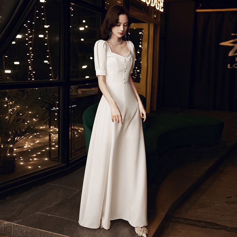Short-Sleeve / Sleeveless Plain Maxi A-Line Wedding Dress