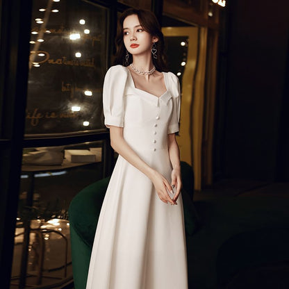 Short-Sleeve / Sleeveless Plain Maxi A-Line Wedding Dress