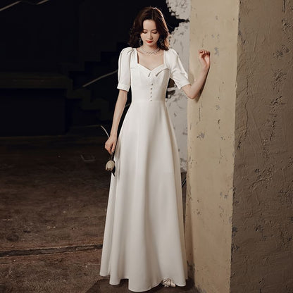Short-Sleeve / Sleeveless Plain Maxi A-Line Wedding Dress