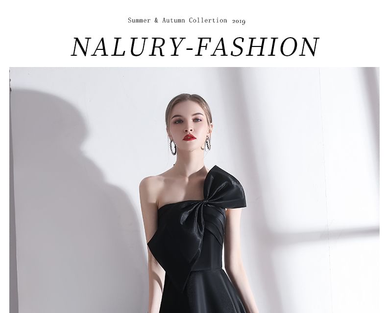 Strapless Plain Bow Detail Midi Cocktail Dress
