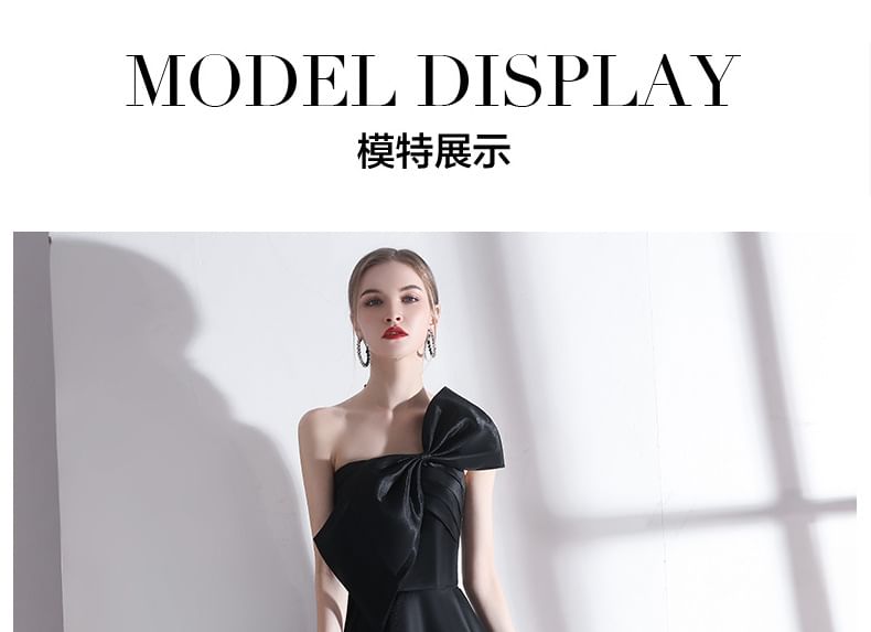 Strapless Plain Bow Detail Midi Cocktail Dress
