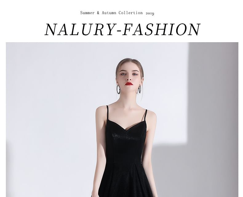 Spaghetti Strap V-Neck Plain A-Line Evening Gown