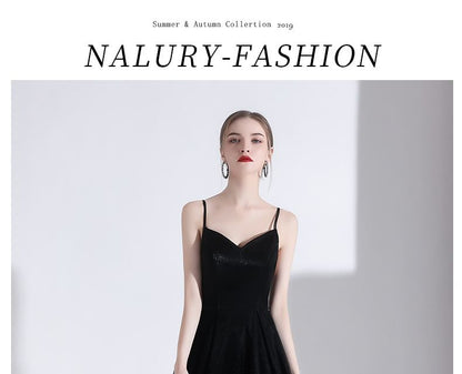 Spaghetti Strap V-Neck Plain A-Line Evening Gown