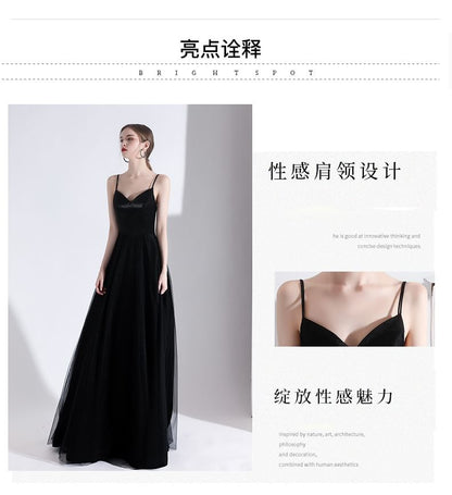 Spaghetti Strap V-Neck Plain A-Line Evening Gown