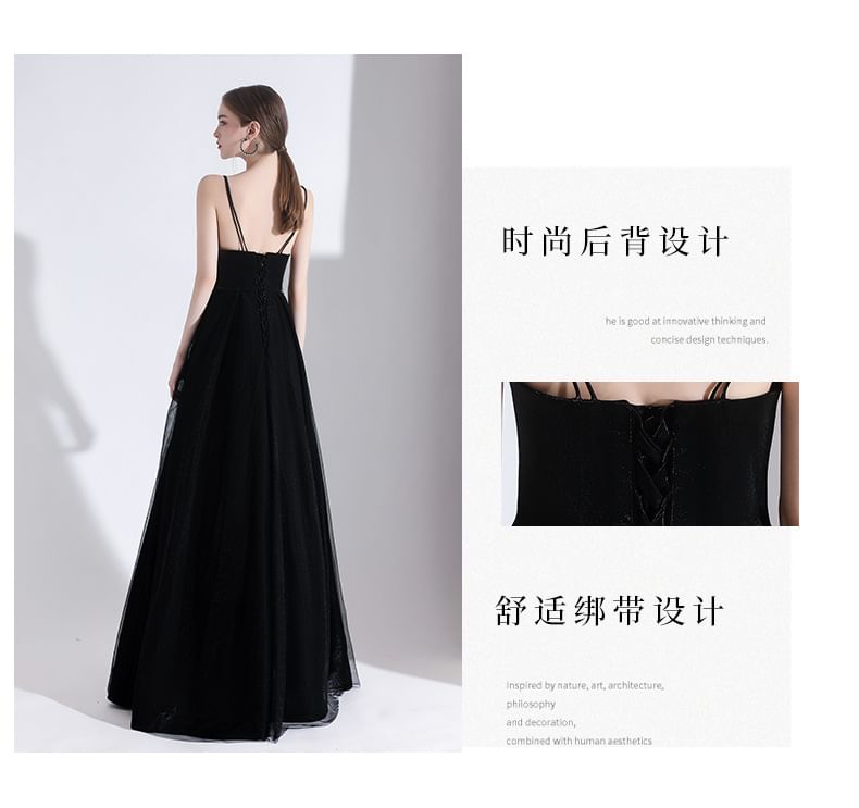 A-Line Spaghetti Strap Gown Evening Plain V-Neck