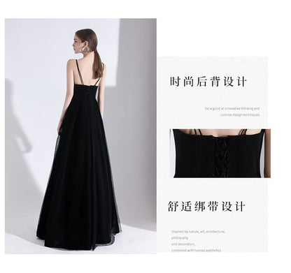 Spaghetti Strap V-Neck Plain A-Line Evening Gown