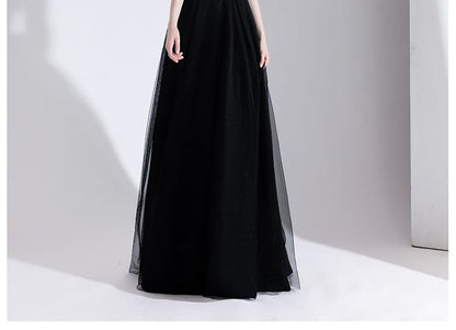 Spaghetti Strap V-Neck Plain A-Line Evening Gown
