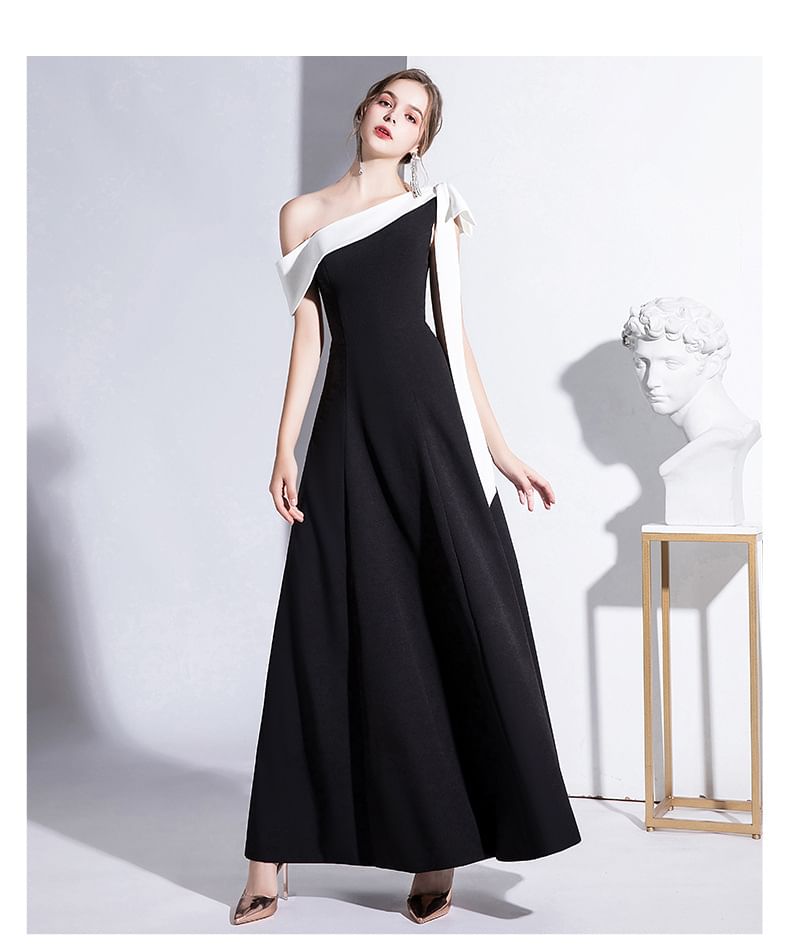 Off Shoulder Two Tone A-Line Evening Gown