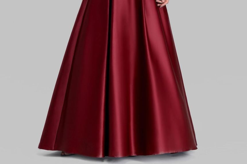 Evening Shoulder A-Line Plain Gown Off