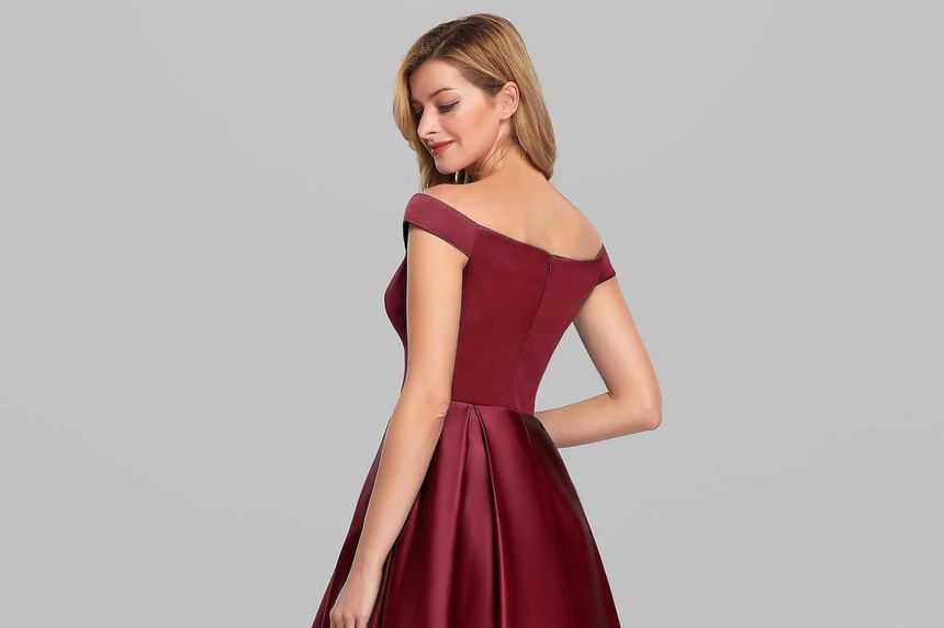 Evening Shoulder A-Line Plain Gown Off