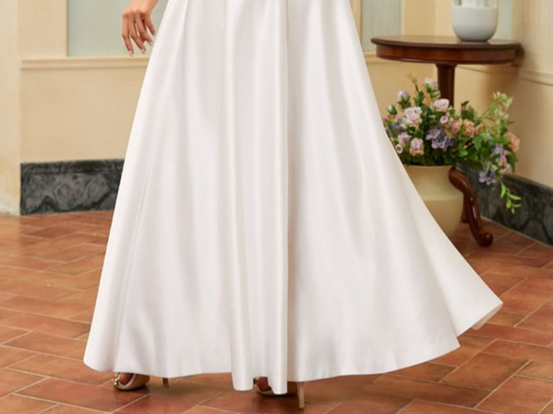 V-Neck Sleeveless Plain Gown A-Line Evening