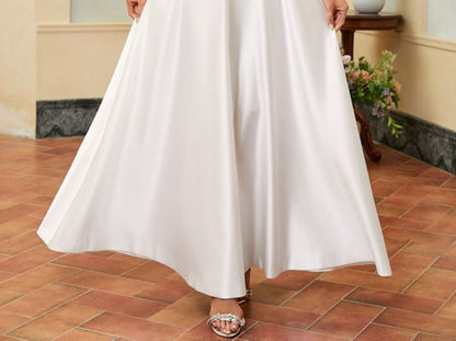 V-Neck Sleeveless Plain Gown A-Line Evening