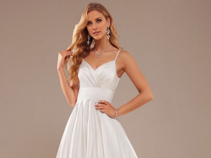 Spaghetti Gown Strap Evening V-Neck Plain