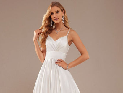 Spaghetti Gown Strap Evening V-Neck Plain