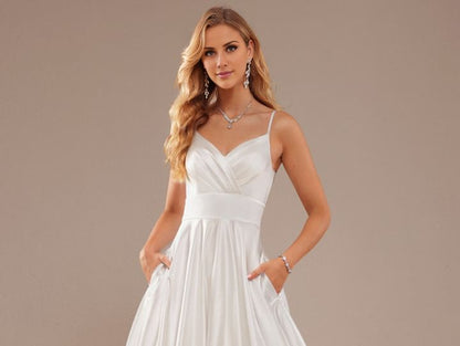 Spaghetti Gown Strap Evening V-Neck Plain
