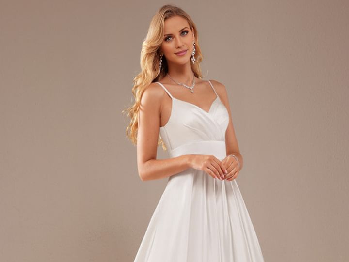 Spaghetti Gown Strap Evening V-Neck Plain
