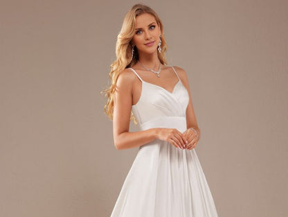 Spaghetti Strap V-Neck Plain Evening Gown