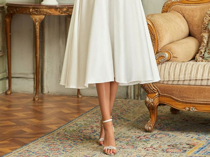 Elbow-Sleeve V-Neck Plain Cocktail Dress