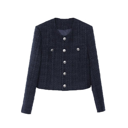 Round Neck Tweed Button Jacket