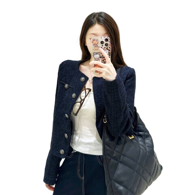 Round Neck Tweed Button Jacket