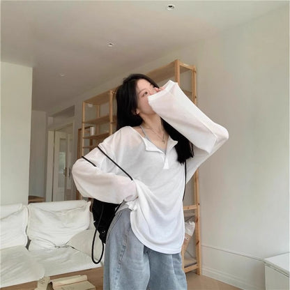 Oversized Basic Henley Tee with Extended Sleeves