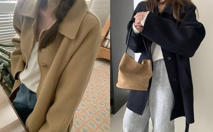 Collared Plain Button Tie-Waist Coat